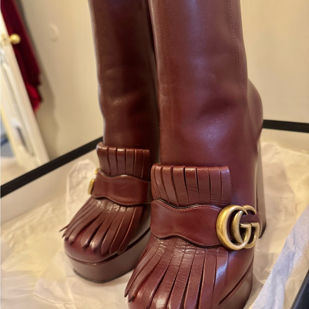 Authentic Gucci Marmont Fringe Platform Ankle Boots - Picture 2 of 11